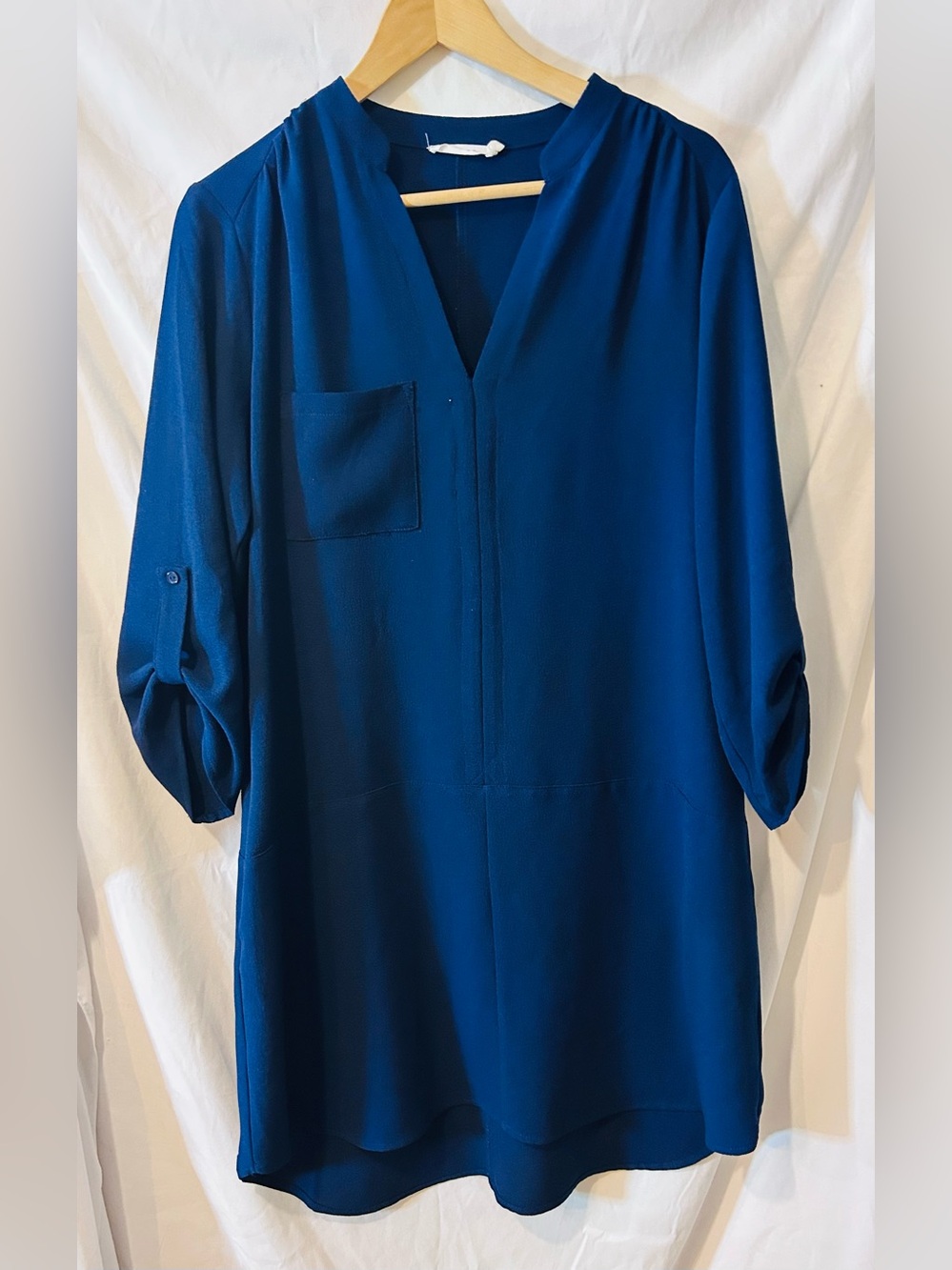 Lush Women’s Navy Blue Shift Dress Split Neckline 3/4 Sleeve Large